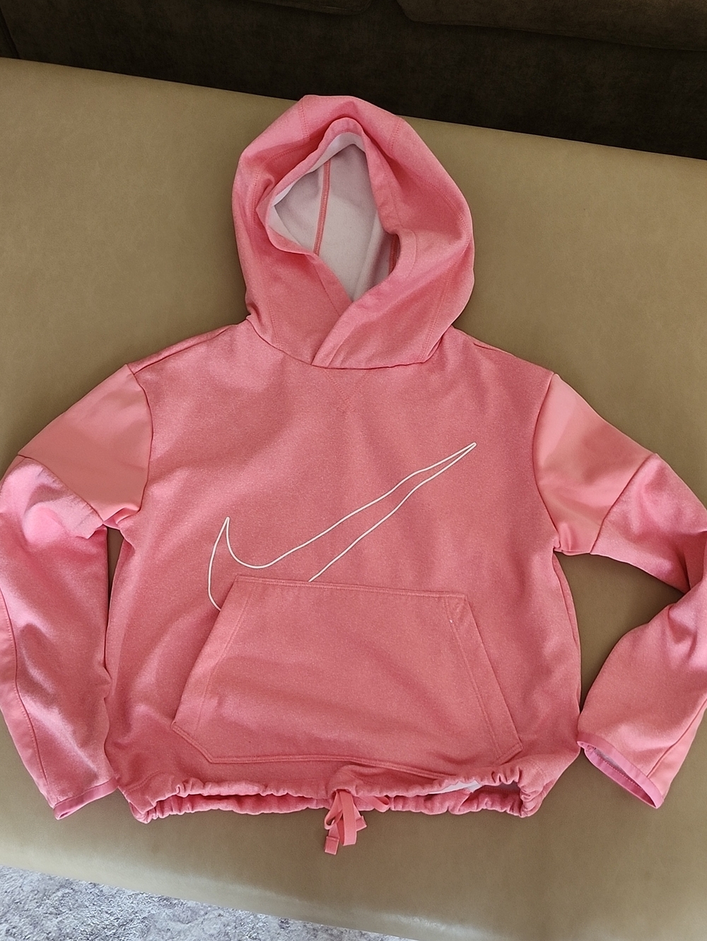 Nike Pink Girls' Pullover Hoodie with White Swoosh